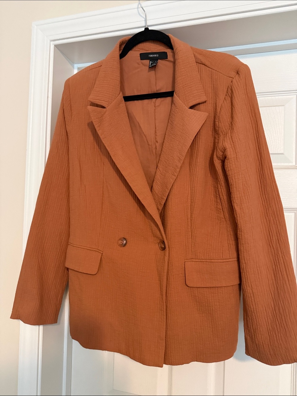 Zara Burnt Orange Textured Double-Breasted Blazer